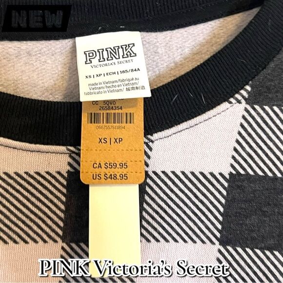 New PINK Victoria’s Secret Buffalo Plaid Crewneck Sweatshirt – XS - Picture 6 of 7